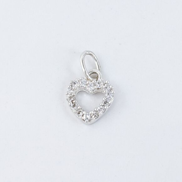 Vintage Sterling Silver 925 Cubic Zirconia Open Heart Charm Pendant - Picture 2 of 6